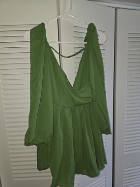 Green Chiffon V-Neck Blouse